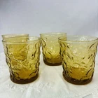 Anchor Hocking Amber Vintage Lido Milano Crinkle juice Glasses 4 Pcs
