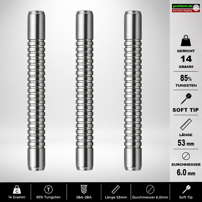     Dart Darts Barrel Barrels Griffstück Soft 85% Tungsten 53x6,0 mm 14g 14 gr