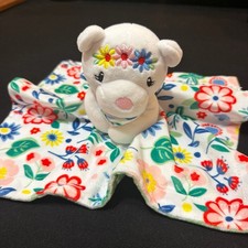Baby Essentials White Bear Plush Security Blanket with Floral Print