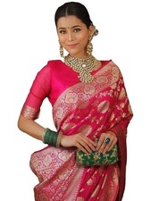 Women's Kanjivaram Soft Silk Banarasi Sarees With Blouse Piece