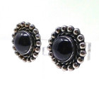 Large 925 Mexico Taxco TD-35 Black Onyx Pebbled Sterling Clip Earrings 28 grams — photo 3
