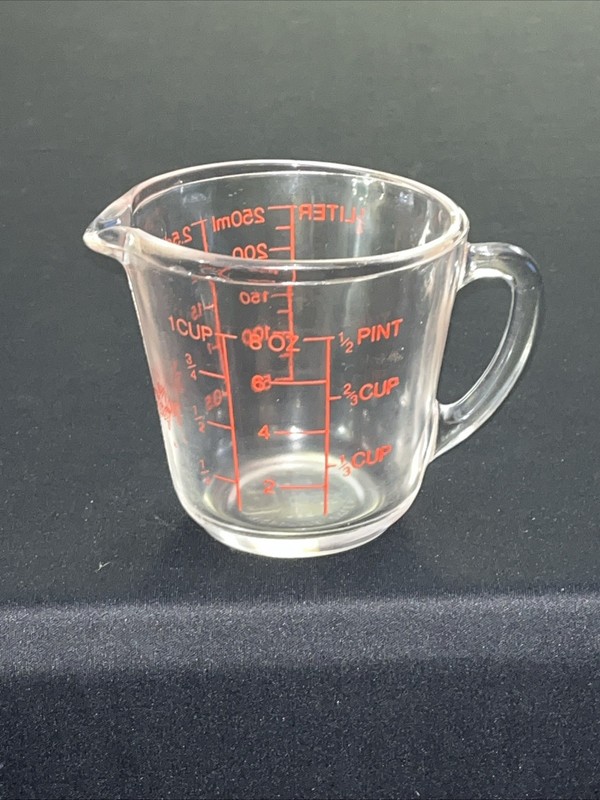 Anchor Hocking Fire-King Glass Measuring Cup Red Lettering Vintage USA