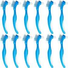 GXXMEI 12PCS Denture Toothbrush Hard/Soft Double 1 Count Pack of 12 , Blue