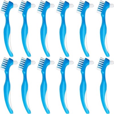 GXXMEI 12PCS Denture Toothbrush Hard/Soft Double 1 Count (Pack of 12), Blue 