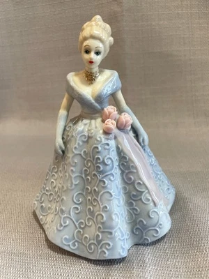 Vintage Porcelain Lady Figurine in Blue Swirled Gown (1724) - Image 1 of 4