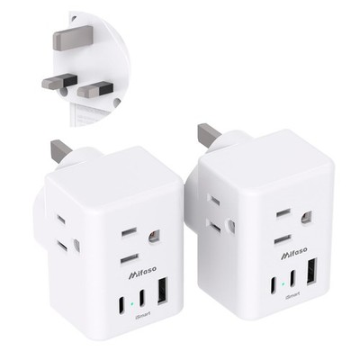 2 Pack US to UK Plug Adapter, Mifaso Type G Power Adapter with 3 Outlet 3... 