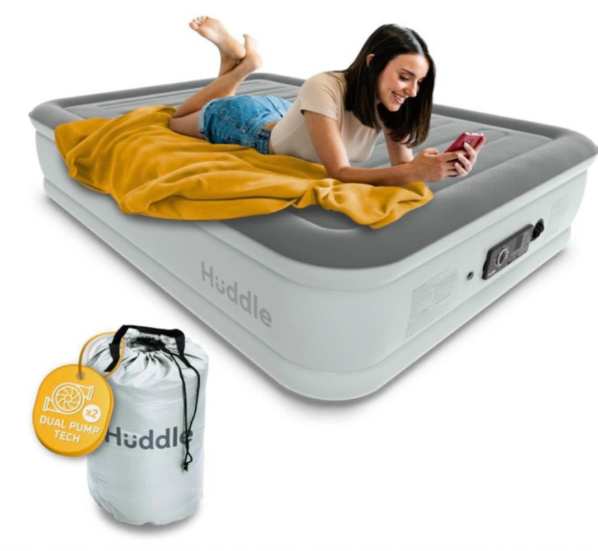 Huddle® Luxury NEVER DEFLATE Double Air Bed with Patented Dual Pump Premium Tech