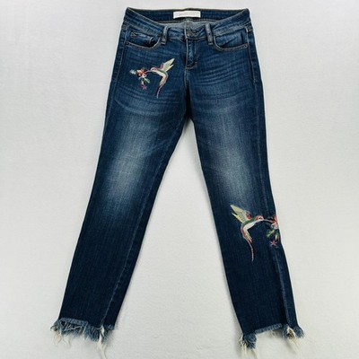 Hidden Jeans Jeans Womens 25 Blue Embroidered Hummingbird Raw Hem HD7118-EMB