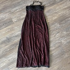 Vintage Cache Beaded Black Red Silk Formal Gown Size Large