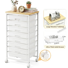 Rolling Cart With 8 Drawers, Storage Cart With Wooden Tabletop Lockable Wheels