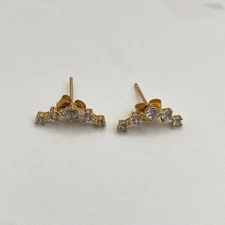 Vintage Gold Tone Cluster Climber Stud Earrings with Rhinestone Butterfly