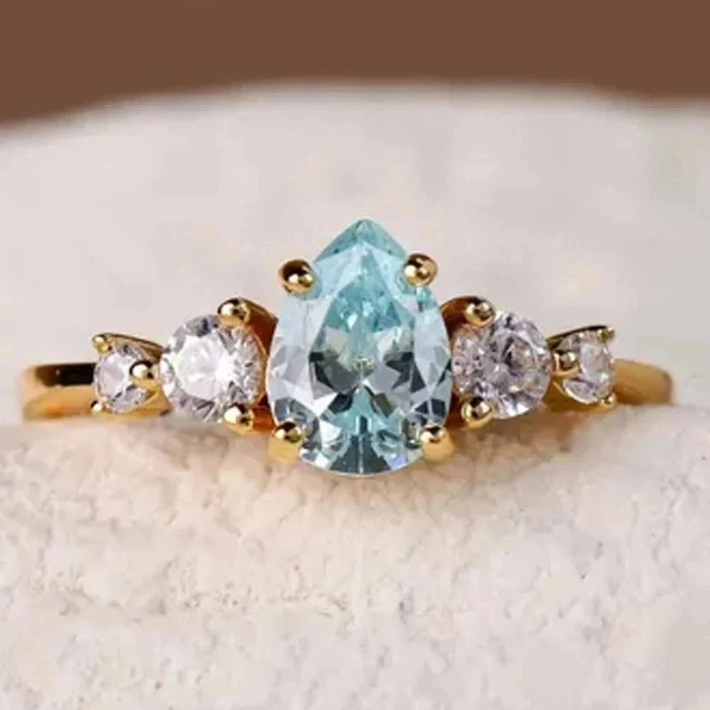 Bague En Or 18 Carats Avec Aigue-marine Et Diamants - Taille 50, Poids 3.10g, Occasion Très Bon état