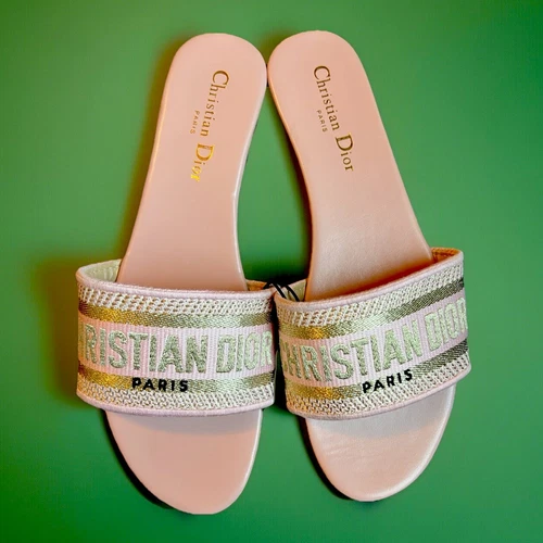 Sandale Christian Dior Dway brodée logo slide rose or rose taille 42 Italie