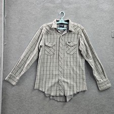 VINTAGE Wrangler Men Button Up Shirt 16.5 Gray Western Shirt Plaid Flannel