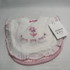 Crown  Ivy Baby Girl Pink White Bib Set of 3 - New With Tags