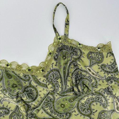 Y2K Babydoll Top Womens Sz 22 Green Beaded Cami Lace Fairy Grunge Whimsygoth Vtg - Picture 3 of 9