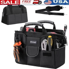 Heavy Duty Tool Bag Waterproof Oxford Fabric Wide Mouth Organizer W/ Pockets 12"