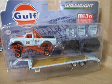 Greenlight Gulf Oil 1972 Chevy Monster Truck Trailer Combo 164 Wrubber Tires
