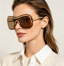 Gucci YT90185 Sunglasses Brown Wrap Frame Gold Temple Brown Lens 70-20-135