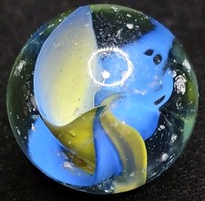 .96" Shooter Blue Yellow Cross Through 4Vane Marble King Cateye Vintage Marble