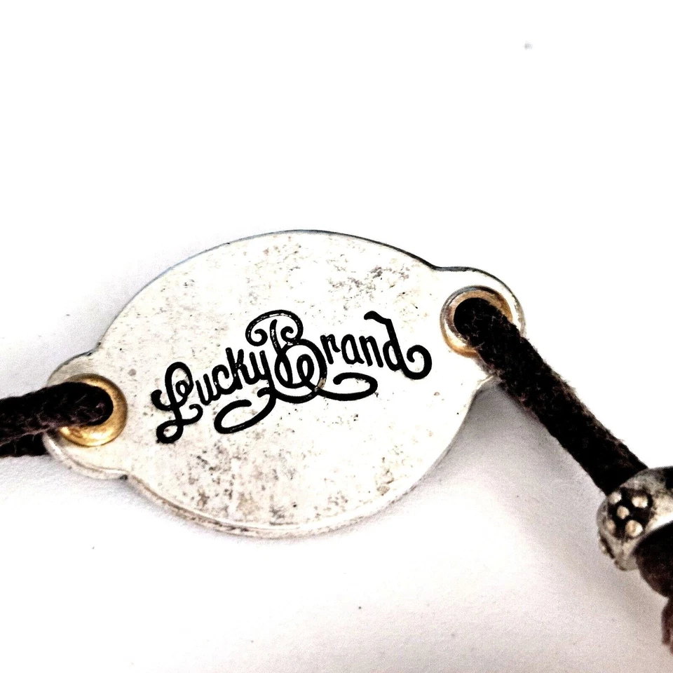 Pulsera Lucky Brand 7" Banda Cuero Marrón Tono Plateado Boho LUCK Charm Foto 4 de 4