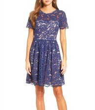 Eliza J Lace Dress Fit & Flare Nordstrom Navy Blue Prom Party Size 6