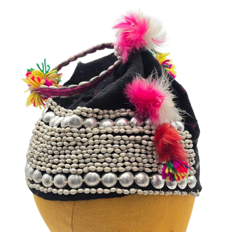 Vintage Thai Akha Headdress Hat Souvenir Beads Feathers Costume - Image 2 of 4