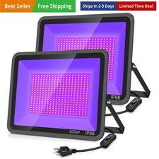 500W LED Black Light 2 Pack, Outdoor Waterproof UV Flood Light 395Nm-405Nm