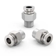 3 Pack Straight Push to Connect Fittings 3/8" Tube OD x 1/8" NPT 304 Steel