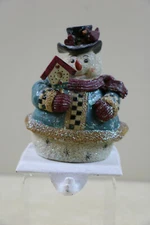 Vintage Kurt Adler KSA Snowman & Cardinal Stocking Hanger Hook Metal Base 