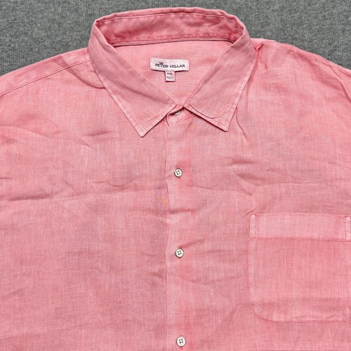 Peter Millar Shirt Mens XXL Pink Dyed Linen Coastal Garment Sport Button Up 2XL - Picture 2 of 9