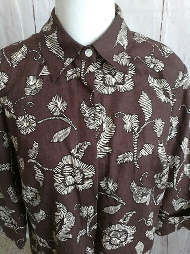 Folio Saks Fifth Avenue Women's Open Front Jacket Sz Sm Linen Brown Cream Floral - Picture 6 of 8