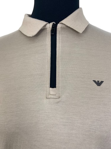 Men's Polo Shirt by Emporio Armani | Beige top with zipper closure | Size M - Picture 3 of 10