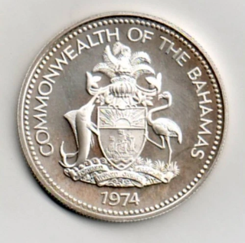 un047 1974 Bahamas One Dollars Silver Proof Coin