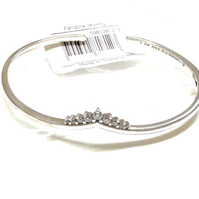 Pandora Sterling Silver Tiara Wishbone Open Bangle with CZ