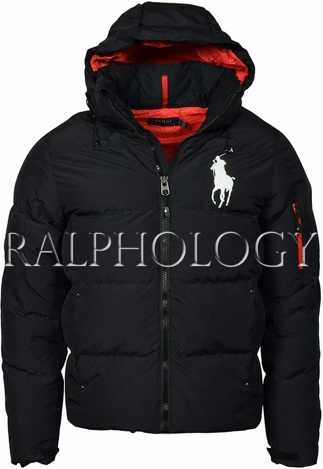 Polo Ralph Lauren Para Hombres Negro Blanco Big Pony Con Capucha Puffer Chaqueta Abrigo Nuevo con Etiquetas Foto 2 de 4