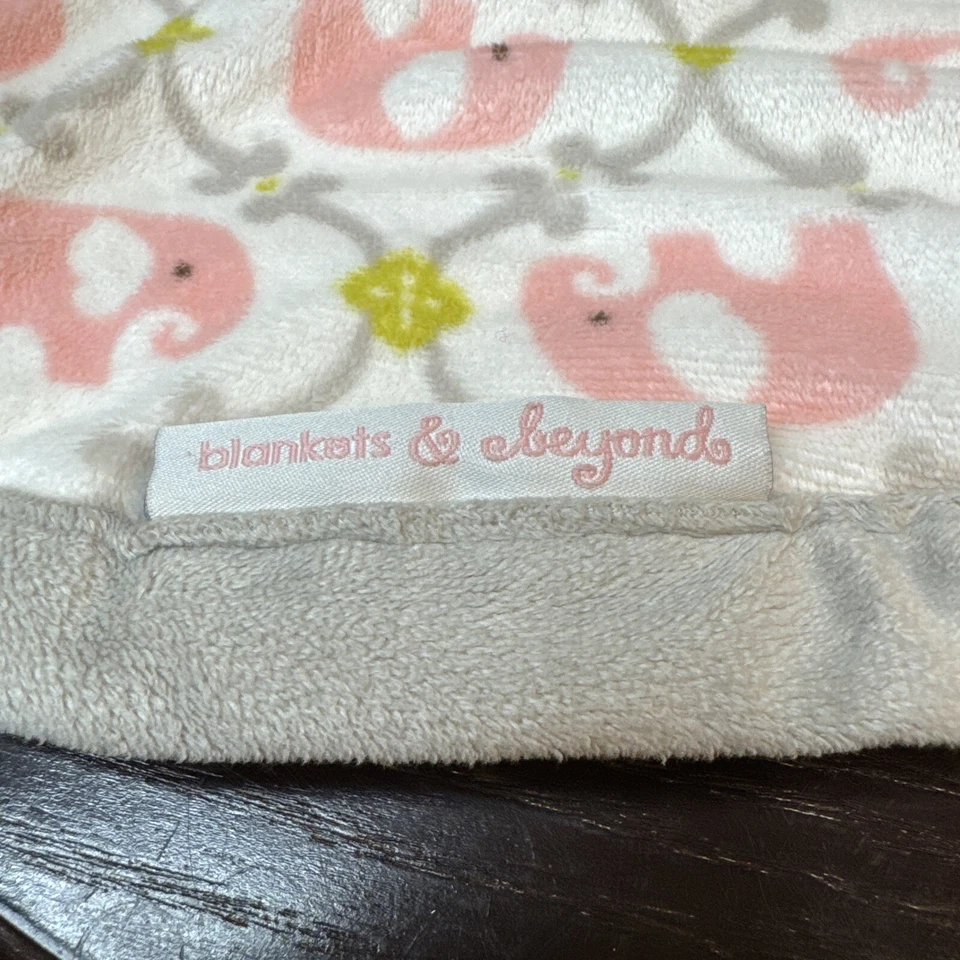 Blankets And Beyond Elephants Baby Blanket Pink Gray Fleece Plush Crib - Image 4 of 4