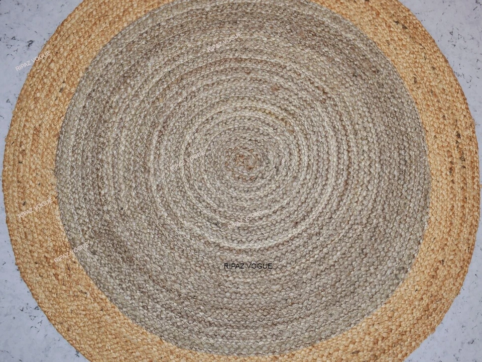Round rug natural jute hand braided farmhouse jute area rug grey + beige - Image 2 of 4