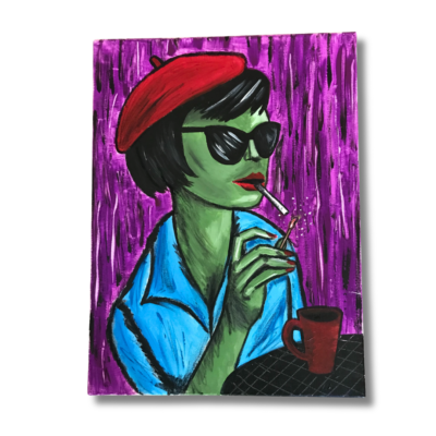 Original Beatnik Painting Beret Cafe 50's Art Pulp Jazz Retro Bohemian Zac  Webb