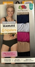 WOMENS FRUIT OF THE LOOM 360 STRETCH HIPSTERS MULTI COLORS  SIZE 9 2X