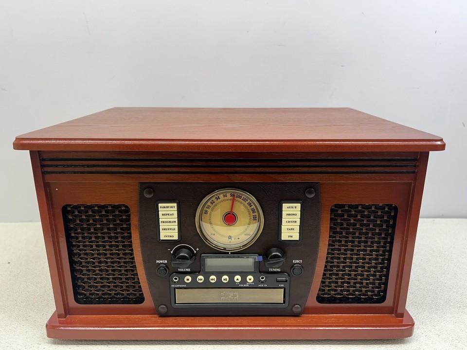 Victrola VTA-600B-OAK 8-in-1 Record Player Multimedia Center The