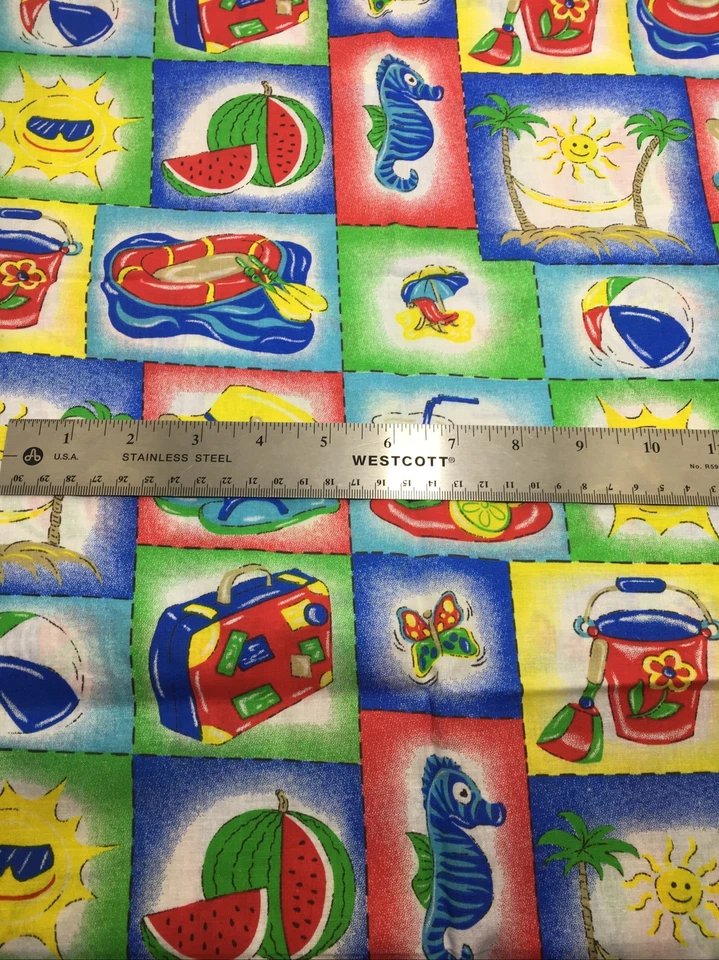 Oakhurst Textiles Fabric Summertime Joan Pace Baker Limeade Beach Sun 1/2+Yd - Image 2 of 4