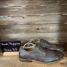 Mens Hush Puppies Bozeman Dark Brown Leather Wingtip Brogue Dress Shoes Size 8.5