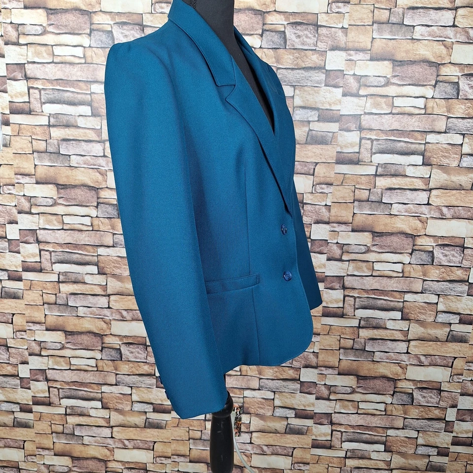 Vintage Sears Perma Prest Blazer Jacket Womens 10 Green Polyester 2 Button - Image 2 of 4