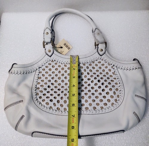 NWT Cole Haan Small Tote White/Choc Paige Crochet Leather Purse - Picture 16 of 17
