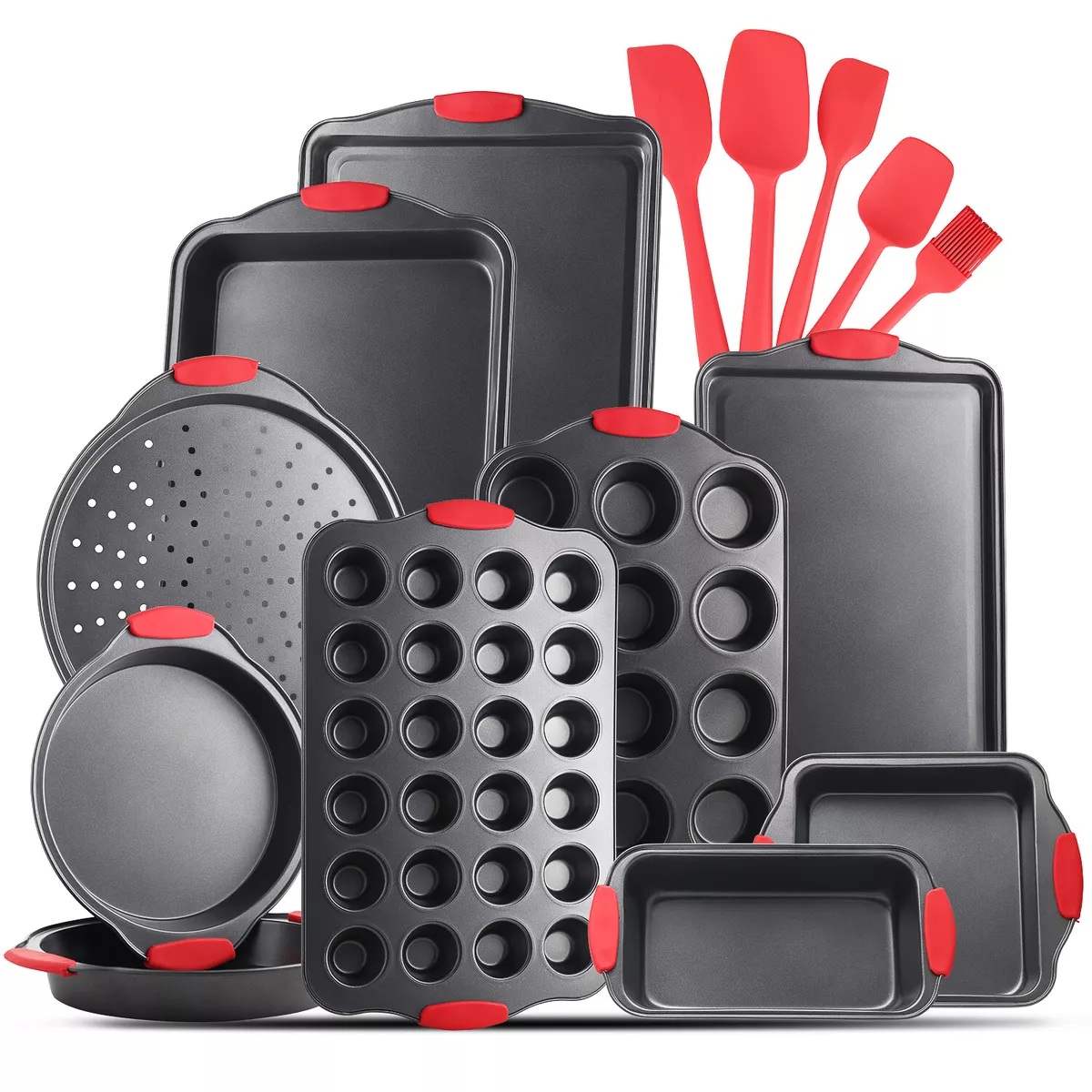 15 Pc Bakeware Set Nonstick Carbon Steel Oven Safe Silicone Handles Baking  Kit