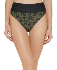 DKNY Womens Size XS Animal Printed High Waist Swim Bikini Bottoms Green $58 1876