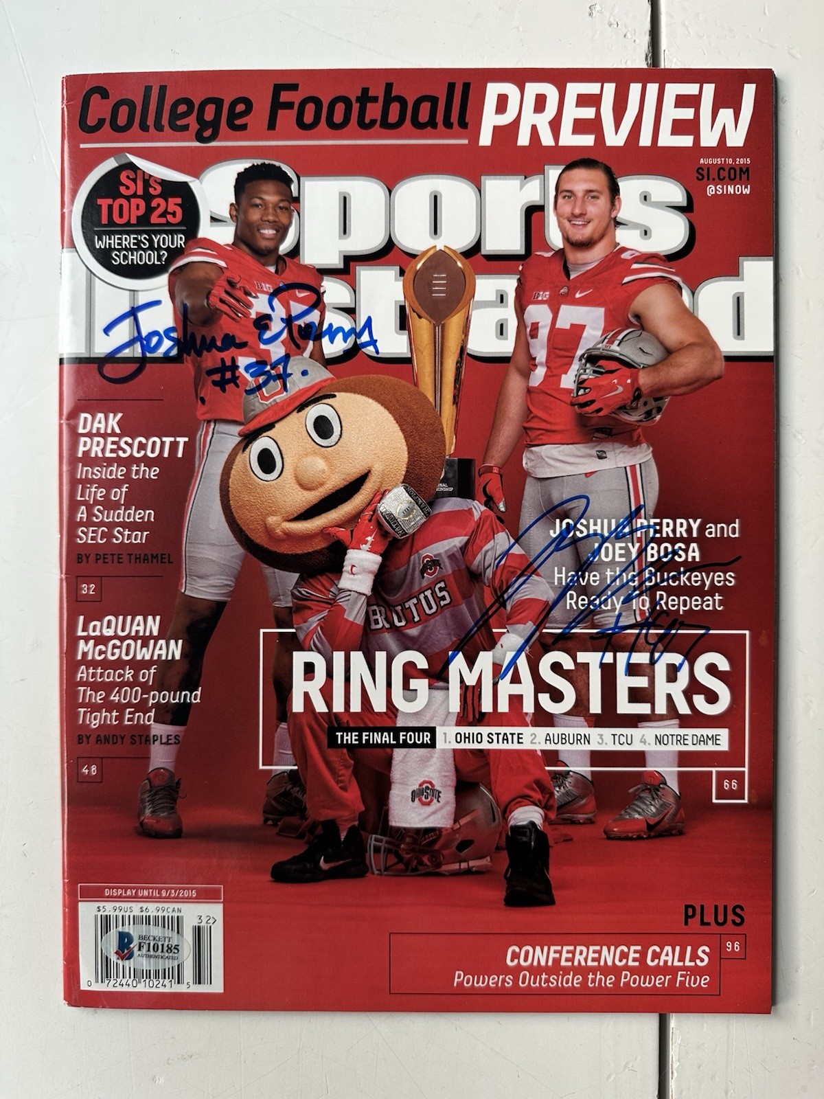 Joey Bosa Autographed Signed Ohio State Buckeyes /JOSHUA PERRY SPORTS ILLUSTRATED magazine 10/29/12 OSU Beckett 