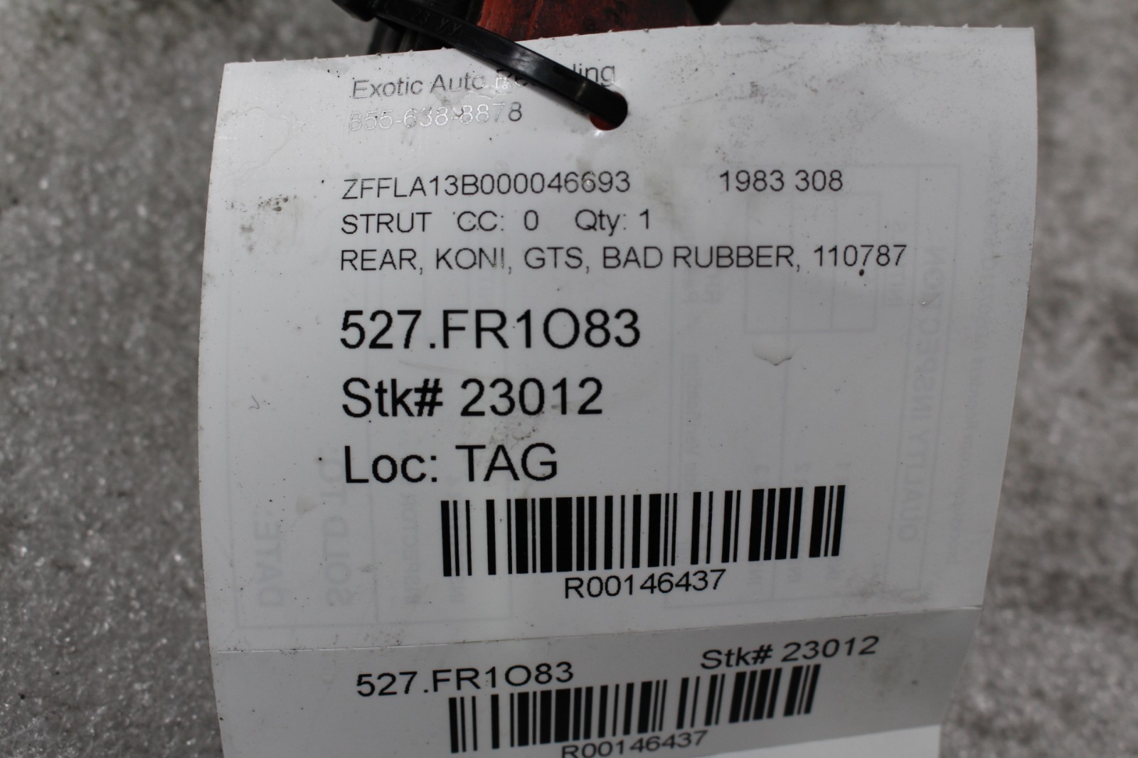 Ferrari 308, Rear Shock Absorber w/Spring, Bad Rubber, Used, P/N 110787