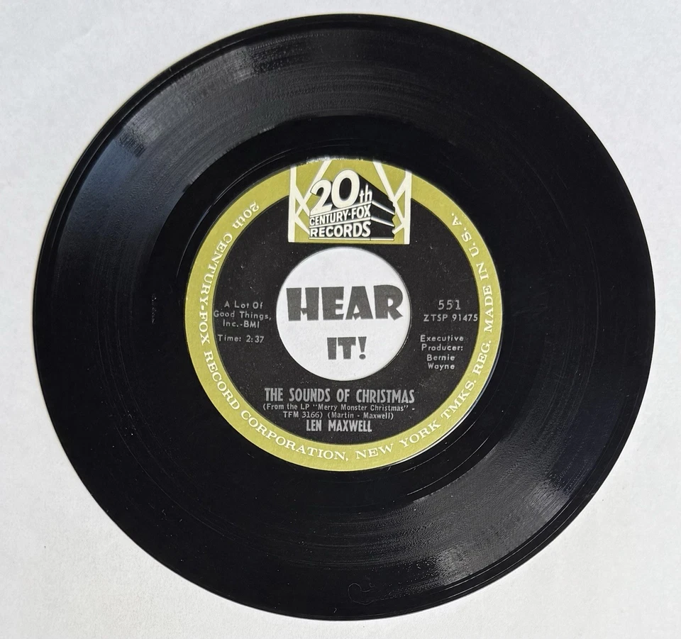 Halloween Christmas Novelty 45 LEN MAXWELL A Merry Monster Xmas 20TH FOX hear EX - Imagem 2 de 4
